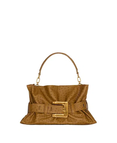 Balmain Medium Anthem Bag In Embossed Calfskin In Brown