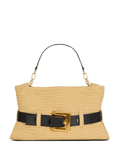 Balmain Medium Anthem Bag In Smooth Leather And Crochet In Neutral