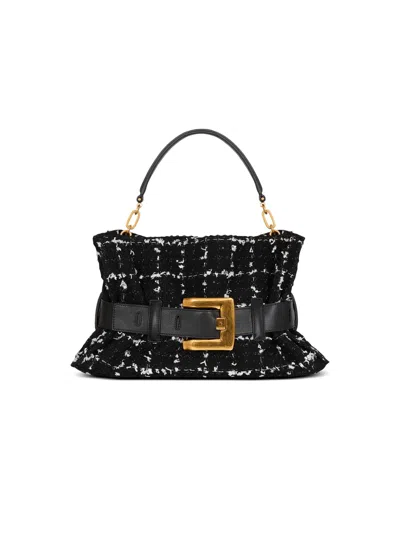 Balmain Medium Anthem Bag In Tweed In Black