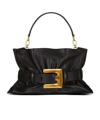 Balmain Anthem Medium Buckle Shoulder Bag In Calfskin In Black