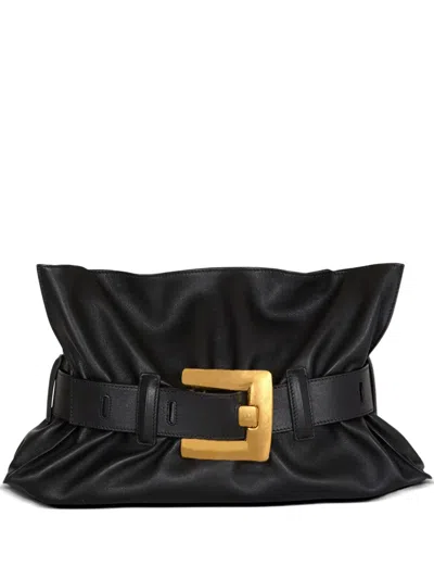 Balmain Anthem Medium Buckle Shoulder Bag In Calfskin In Black