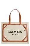 Balmain Logo Printed Top Handle Bag In Gem Natural/brown