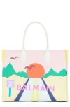 Balmain Medium B-army Postcard Tote Bag In White Multi
