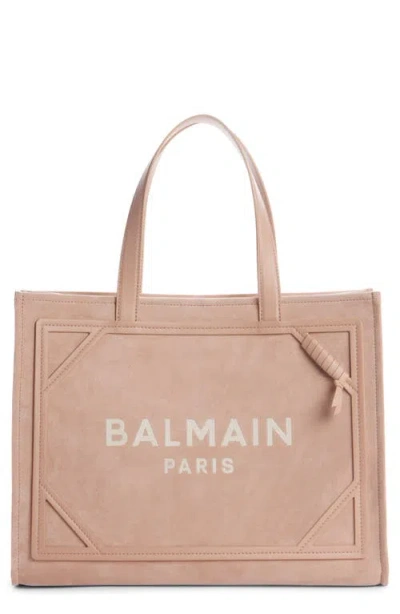 Balmain Medium B-army Suede Shopper Tote In 0dx Light Pink