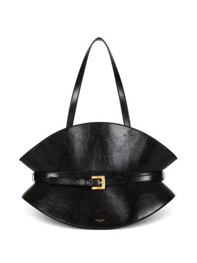 Balmain Shuffle Medium Belt Shoulder Bag In Calfskin In Black