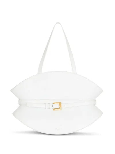 Balmain Medium Shuffle Bag In Calfskin Leather In White