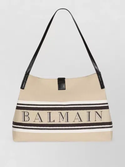 Balmain Medium Canvas Leather Tote Shoulder Straps