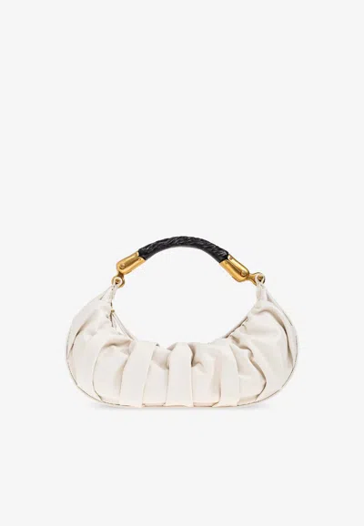 Balmain Medium Ebene Leather Top Handle Bag In White