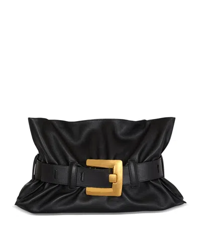 Balmain Anthem Medium Buckle Shoulder Bag In Calfskin In Black