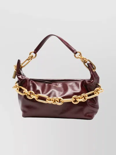 BALMAIN MEDIUM LEATHER SHOULDER BAG WITH CHAIN STRAP