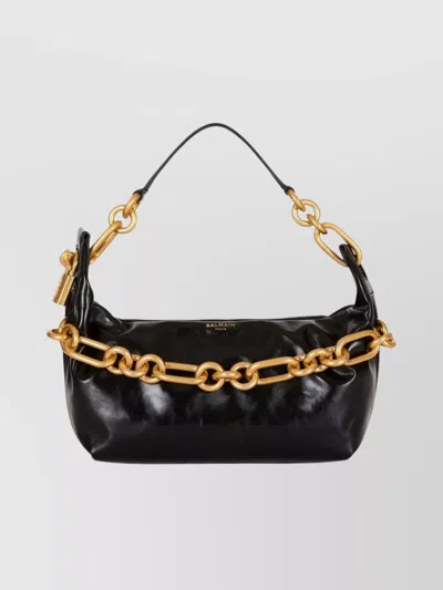 BALMAIN MEDIUM LEATHER SHOULDER BAG WITH CHAIN STRAP