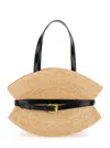 Balmain Medium Raffia And Calfskin Sculptural Bag In Nude