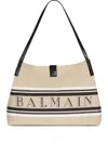 Balmain Medium Release Shopper Bag In Canvas And Calfskin In Neutral