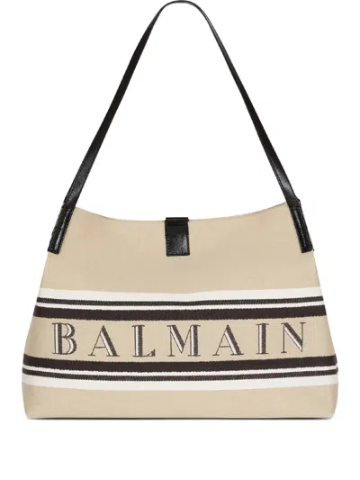 Balmain Medium Release Logo Tote Bag In Neutral
