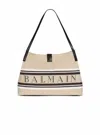 Balmain Medium Release Shopper Bag In Canvas And Calfskin In Sand