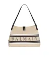 Balmain Medium Release Shopper Bag In Canvas And Calfskin In Sand