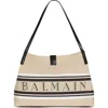 Balmain Medium Release Shopper Bag In Canvas And Calfskin In Multi