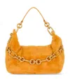 Balmain Medium Sync Shearling Chain Shoulder Bag In Gold