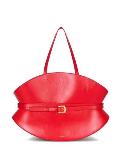 Balmain Medium Shuffle Belted Shell Shoulder Bag In Red