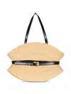Balmain Medium Raffia And Calfskin Sculptural Bag In Nude