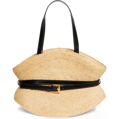 Balmain Medium Shuffle Raffia Tote In Black