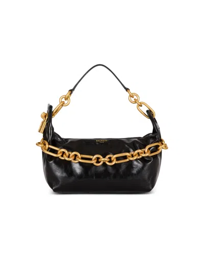 Balmain Medium Leather Shoulder Bag With Chain Strap In Black