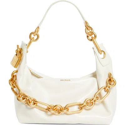 Balmain Medium Sync Leather Hobo Bag In White