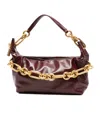 Balmain Medium Leather Shoulder Bag With Chain Strap In Burgundy
