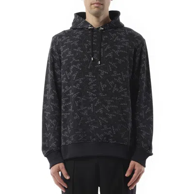 Balmain Men's Allover Couture Label Hoodie In Black/white