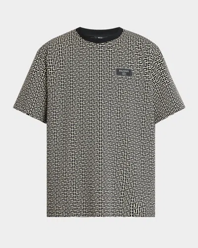 Balmain Men & Apos;s Couture Label Monogram Crewneck T-shirt In Black