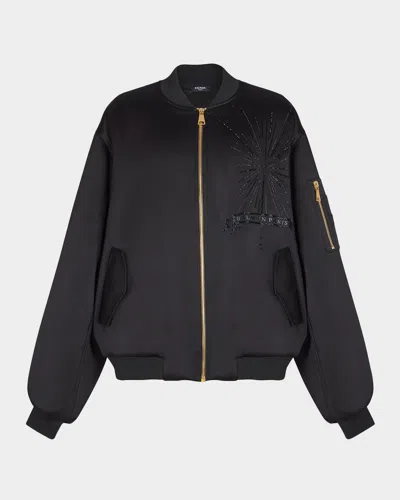 Balmain Men & Apos;s Crystal-embroidered Oversized Bomber Jacket In Black