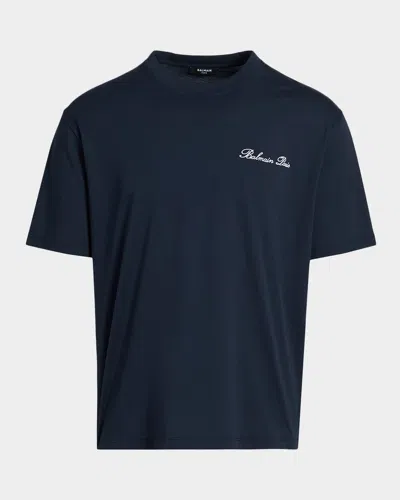 Balmain Men & Apos;s Embroidered Logo Signature Cotton T-shirt In Blue