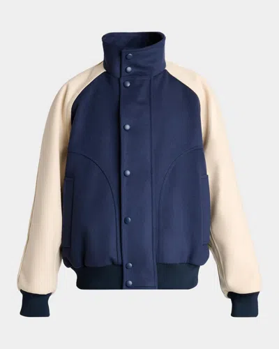 Balmain Men & Apos;s Embroidered Vintage Logo Bomber Jacket In Blue