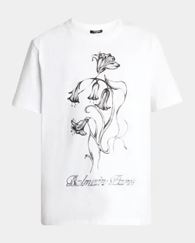 Balmain Men & Apos;s Flower  Paris Cotton T-shirt In Neutral