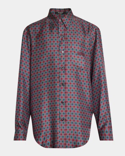 BALMAIN MEN & APOS;S GEOMETRIC TIE-PRINT SILK BUTTON-DOWN SHIRT
