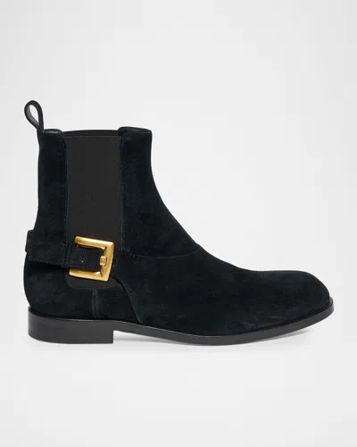 Balmain Men & Apos;s Leather Pb-buckle Chelsea Boots In Black