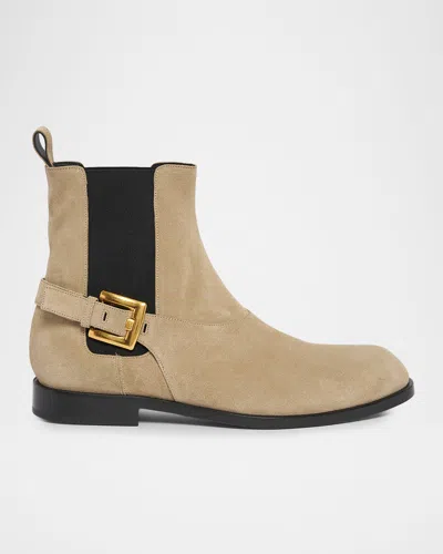 Balmain Men & Apos;s Leather Pb-buckle Chelsea Boots In Brown