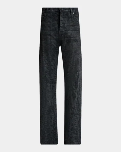 Balmain Men & Apos;s Loose-fit Monogram Denim Jeans In Gray
