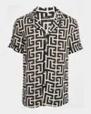 Balmain -style Relaxed Fit Shirt Collar Mini Short-sleeve Button-up With Piped Trim In Brown