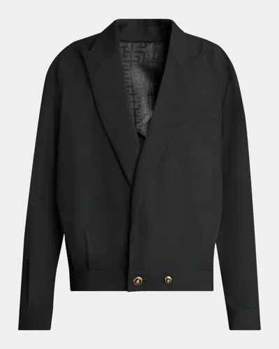 Balmain Men & Apos;s Peak Lapel Grain De Poudre Blazer In Black