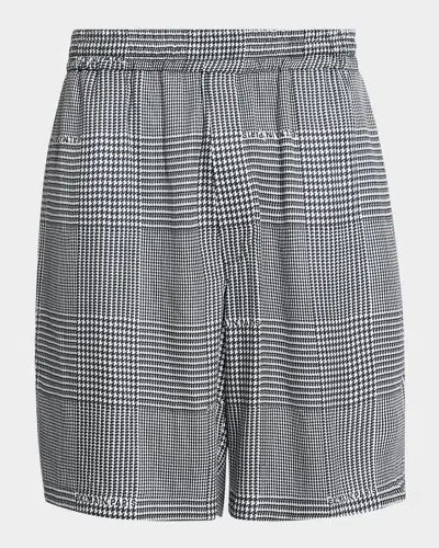 Balmain Men & Apos;s Prince Of Wales Logo Relaxed Pull-on Shorts In Gray