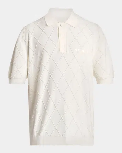 Balmain Men & Apos;s Quilted Embroidered Logo Short-sleeve Polo Sweater In Animal Print