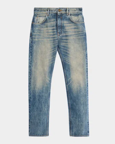 Balmain Men & Apos;s Slim Straight Leg Faded Denim Jeans In Blue