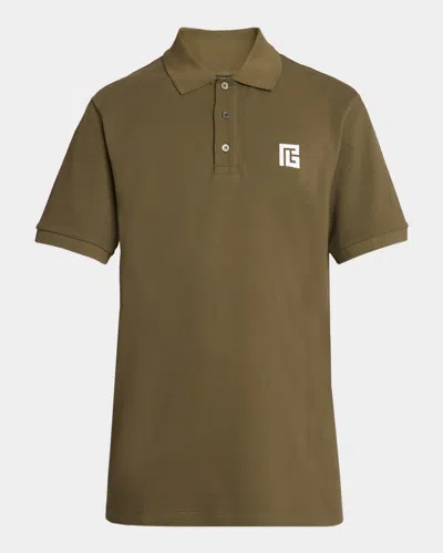 Balmain Men & Apos;s Small Pb Embroidered Polo Shirt In Brown
