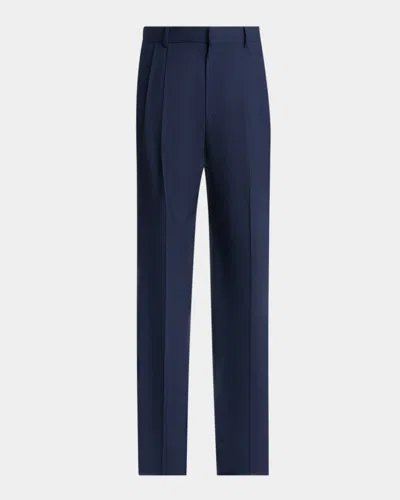 Balmain Men & Apos;s Straight Leg Double-pleated Trousers In Blue
