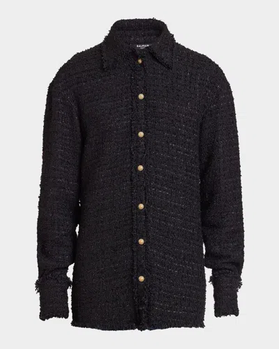 Balmain Men & Apos;s Textured Cotton Tweed Shirt Jacket In 0pa Noir