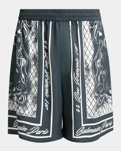 Balmain Men & Apos;s Viscose Foulard-print Relaxed Pull-on Shorts In Brown