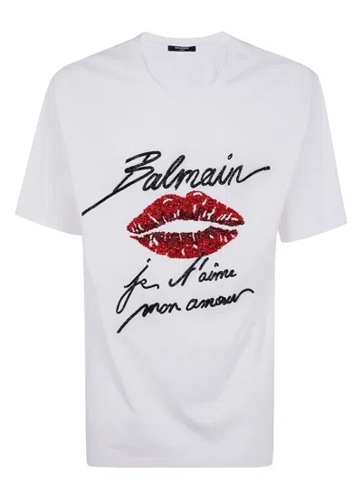 BALMAIN MEN'S & LIPS EMBROID T-SHIRT - REG FIT