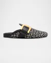 Balmain Anthem Mules In Jacquard Canvas With Pb Monogram In Black