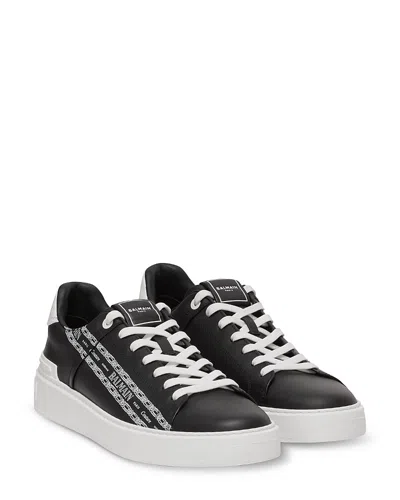 BALMAIN MEN'S B-COURT CHAIN LOGO LACE UP SNEAKERS